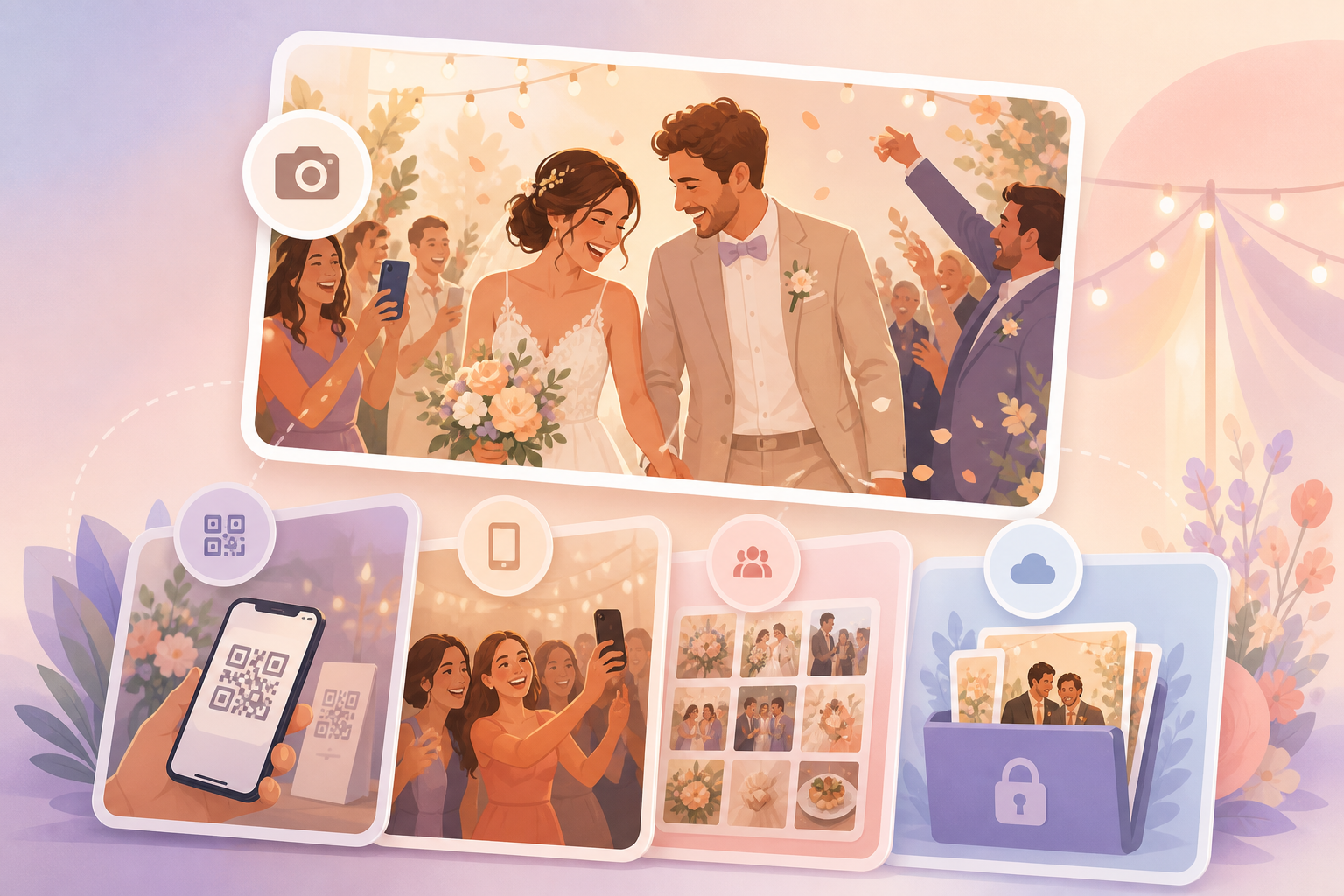 Stacked card layout suggesting ranked wedding photo sharing alternatives.