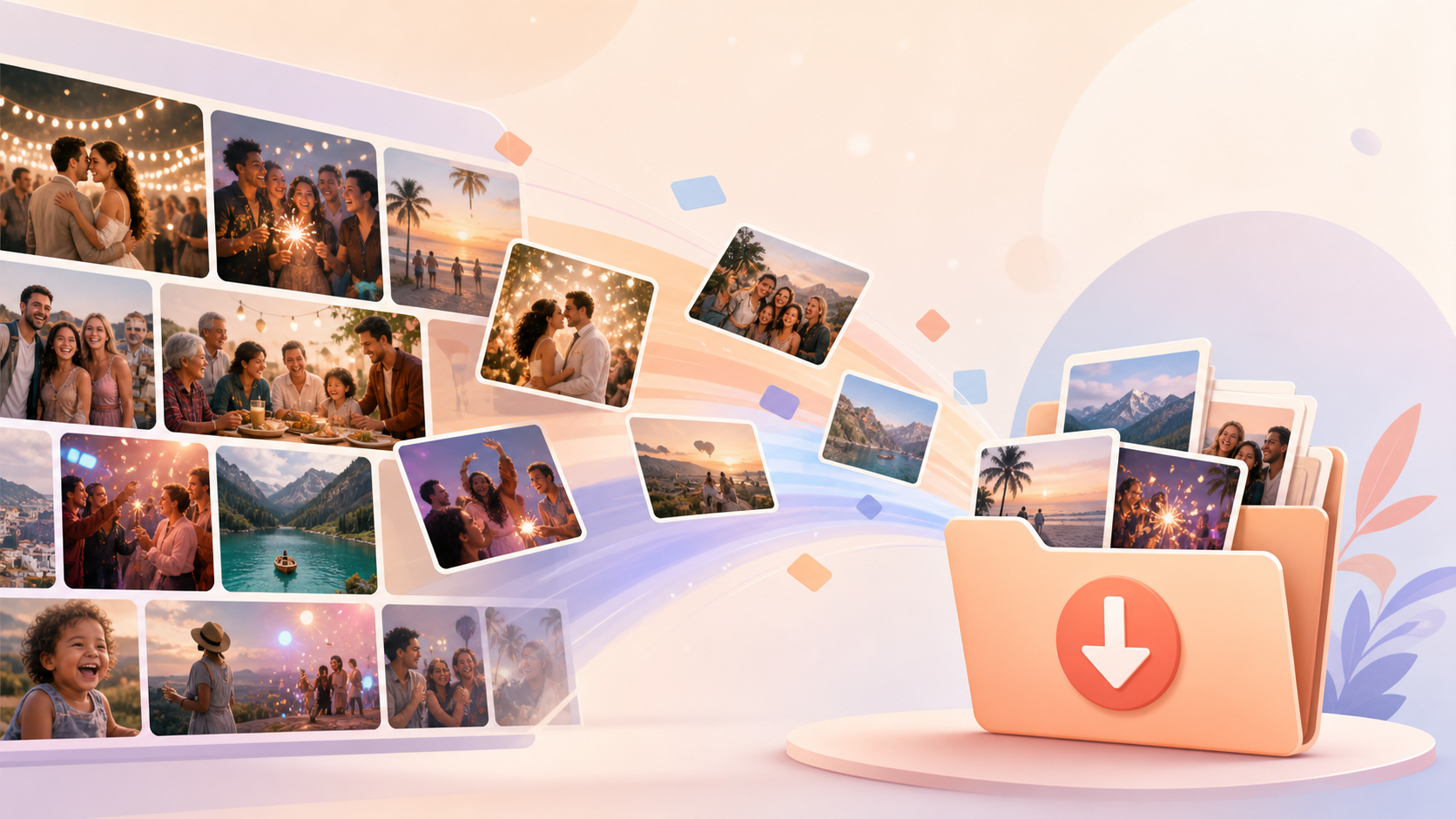 Host downloading a full shared event album of guest photos at full resolution in one go.