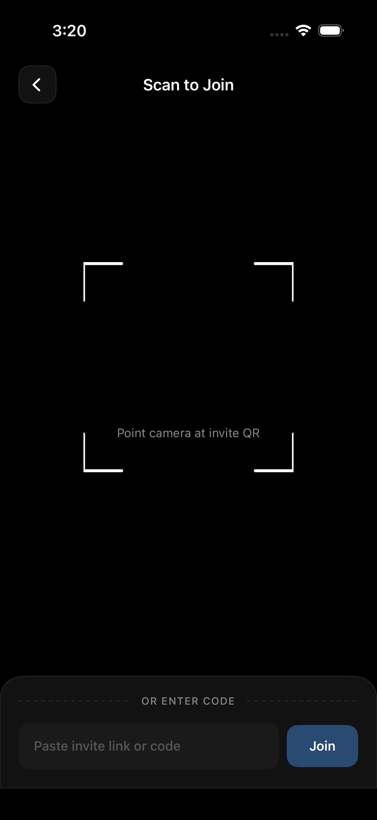Wedding guest scanning a sync.camera event QR code to join the shared album with no sign-up