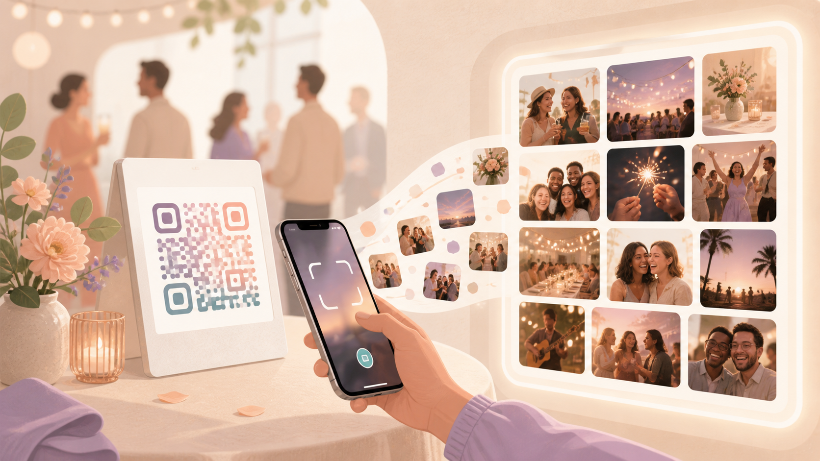 Event QR code displayed for guests to scan and join a shared sync.camera photo collection.