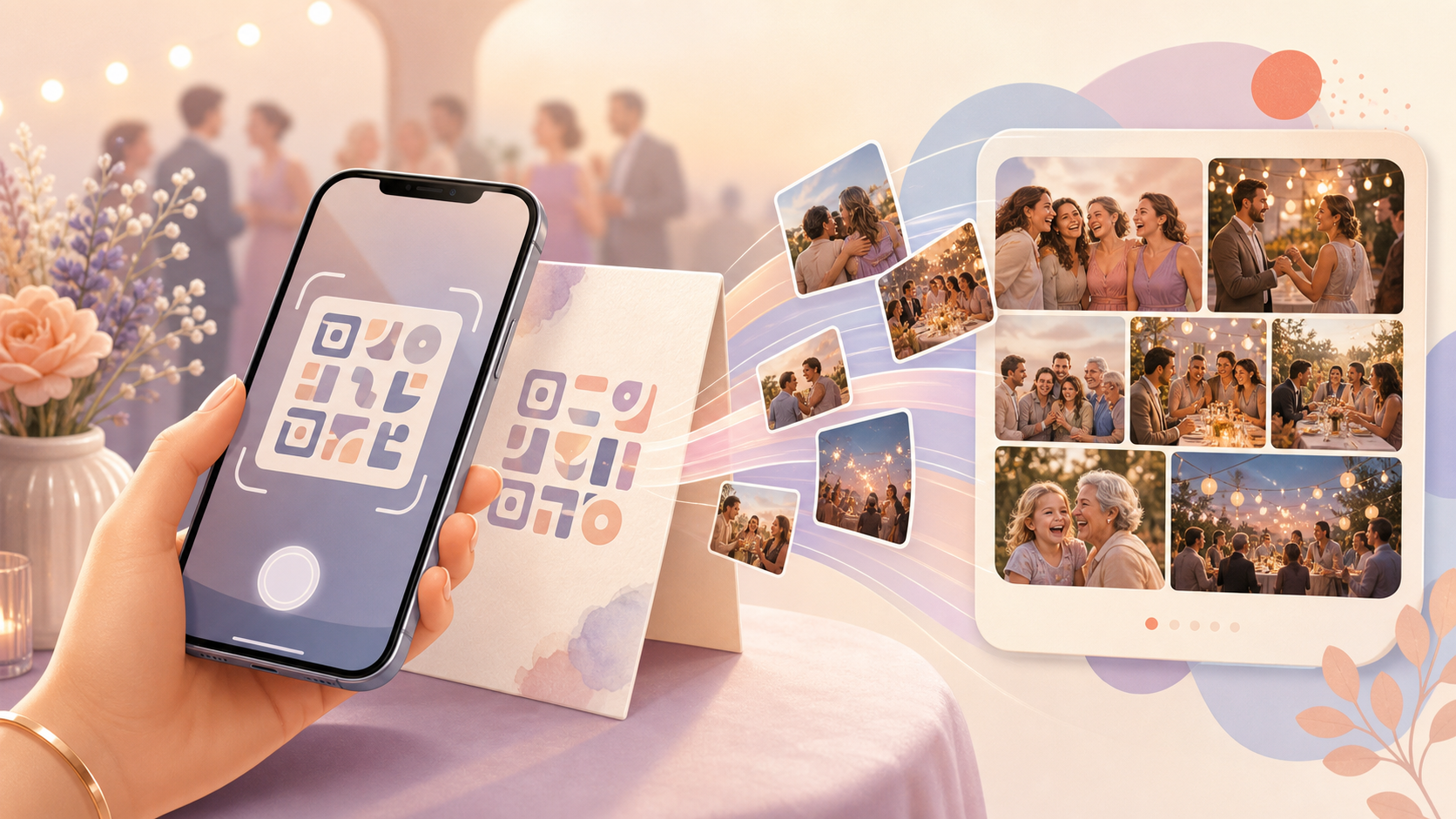 Guest scanning an event QR code on a phone to join a shared photo album