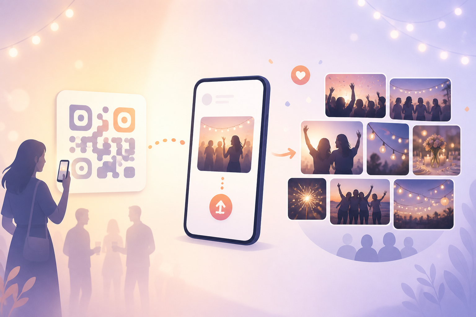 sync.camera event invitation showing a QR code guests can scan to join and contribute photos.
