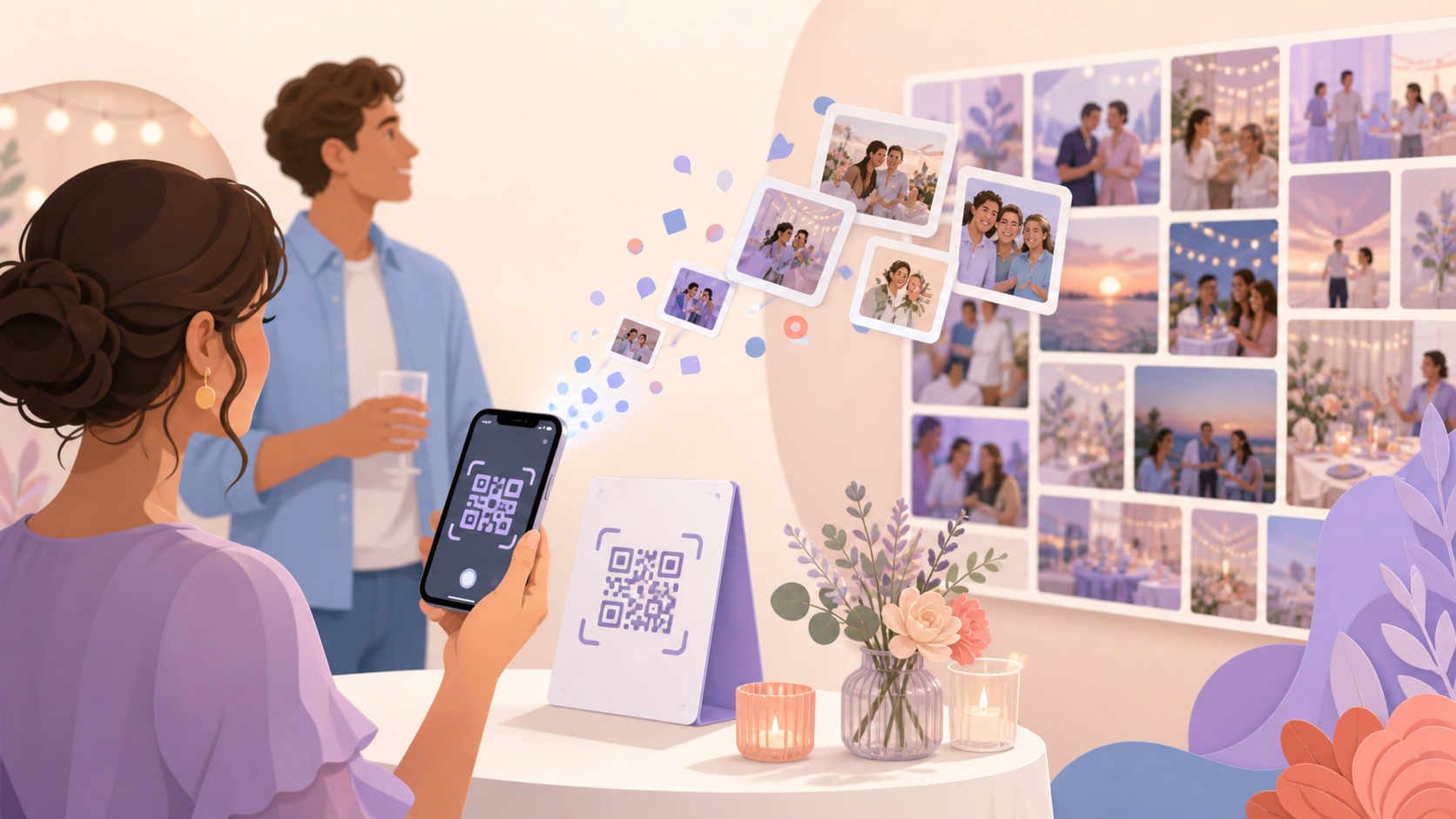 Event guests using a QR code to join a shared sync.camera photo gallery.